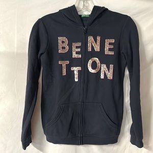 Benetton Zip Up Hoodie - Navy Blue - Size S